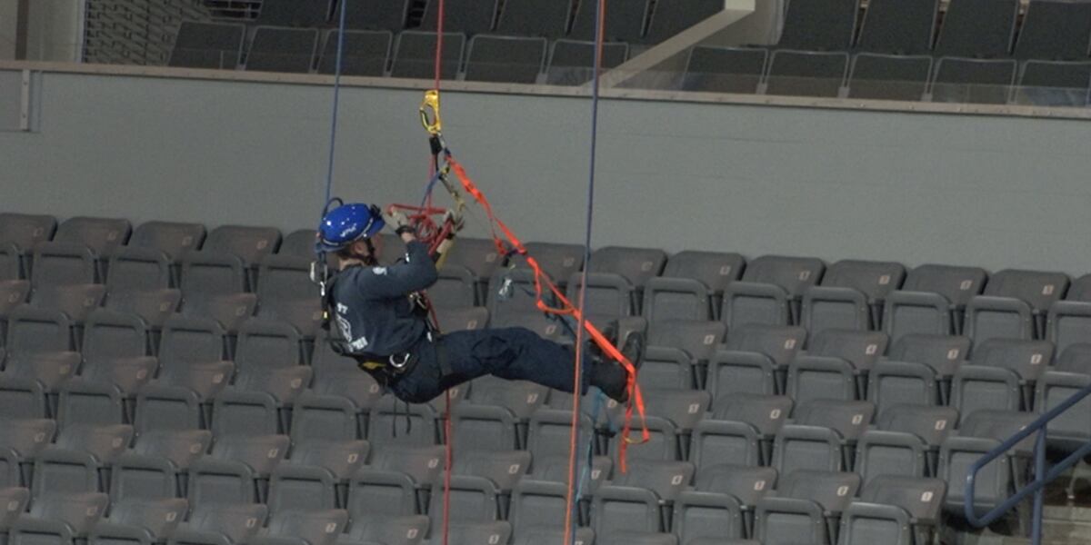 Firefighters undergo rope rescue training at Civic Center