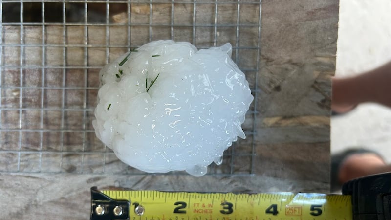 Large hail 3"+ diameter fell near Pactola this afternoon.